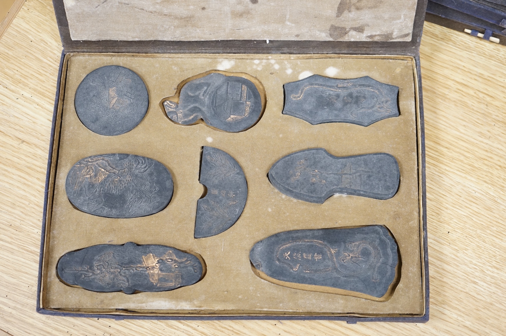 Five cased sets of Chinese ink blocks